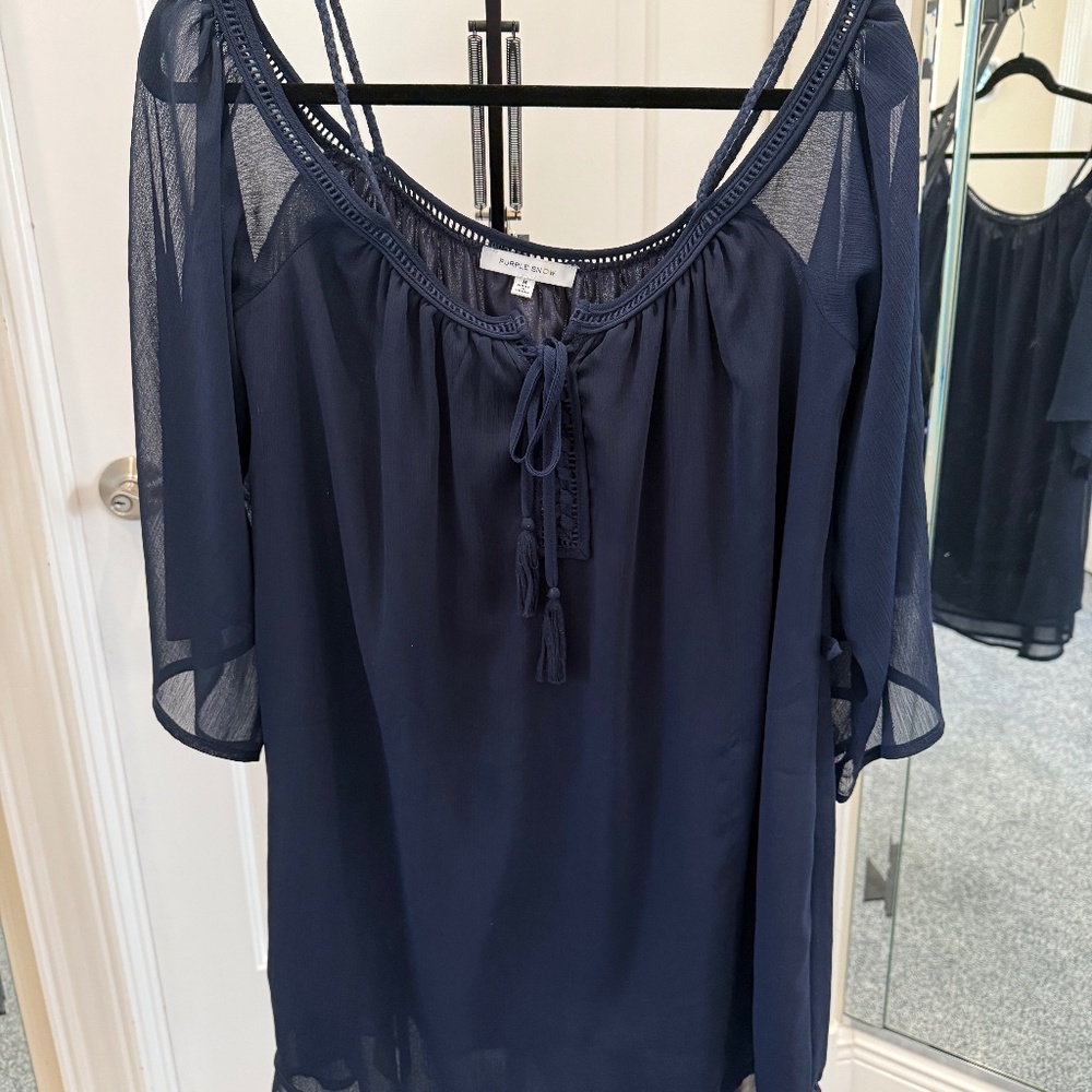 Purple Snow Blouson Style Navy Blue Dress
